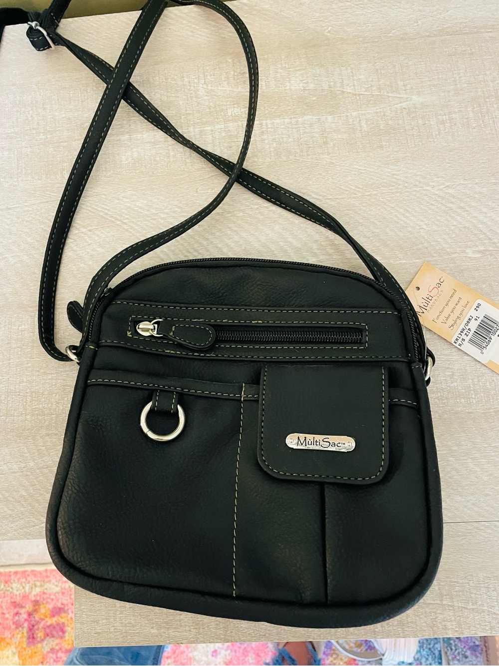 New Multisac north south leather crossbody purse bag black pockets
